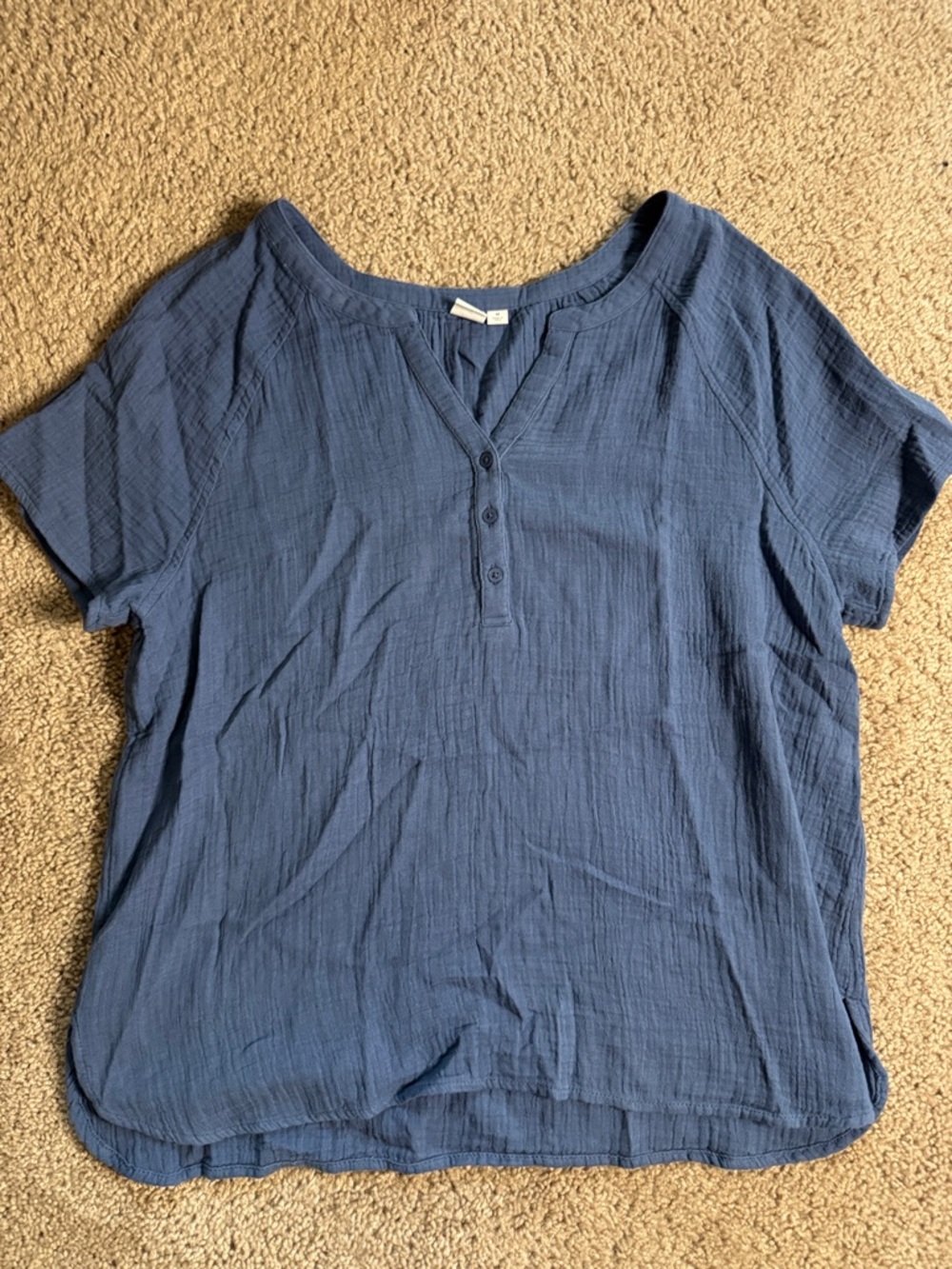 GAP Indigo Short-Sleeve Henley Gauze Top